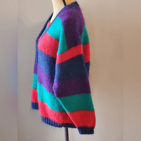 Knit Knit Acrylic & Mohair Striped Cardigan With Matching Knit Tank Top Large - Picture 5 of 15